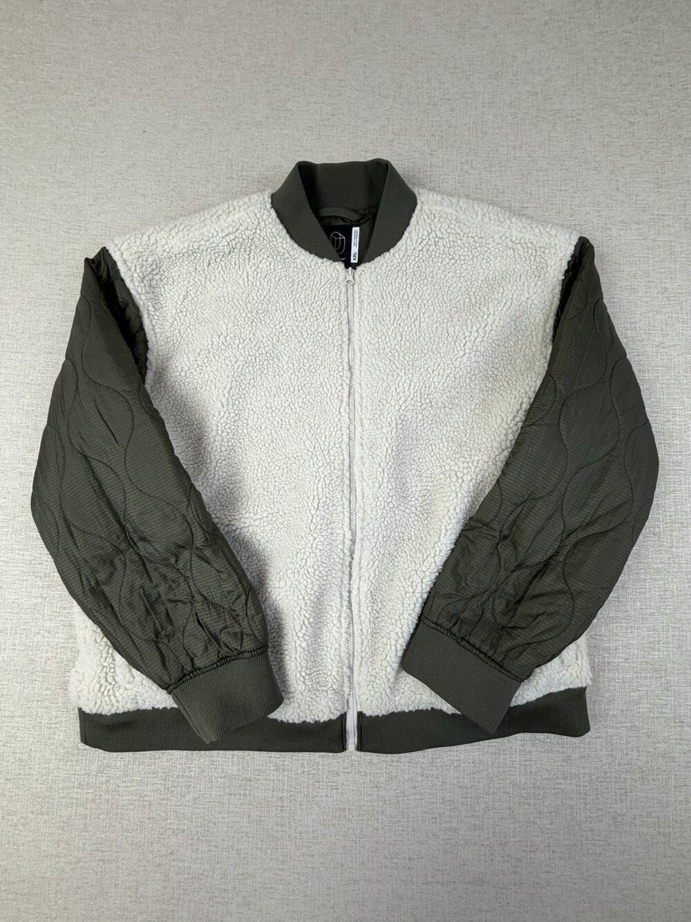 Original Use Men’s XXL Sherpa Fleece Bomber Jacket Olive Green Quilted Sleeves